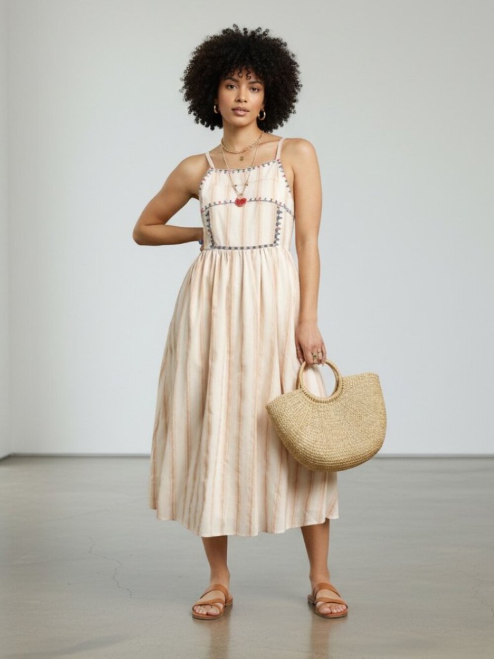 Umgee NWT Boho Embroidered Stripe Midi Dress Sz M